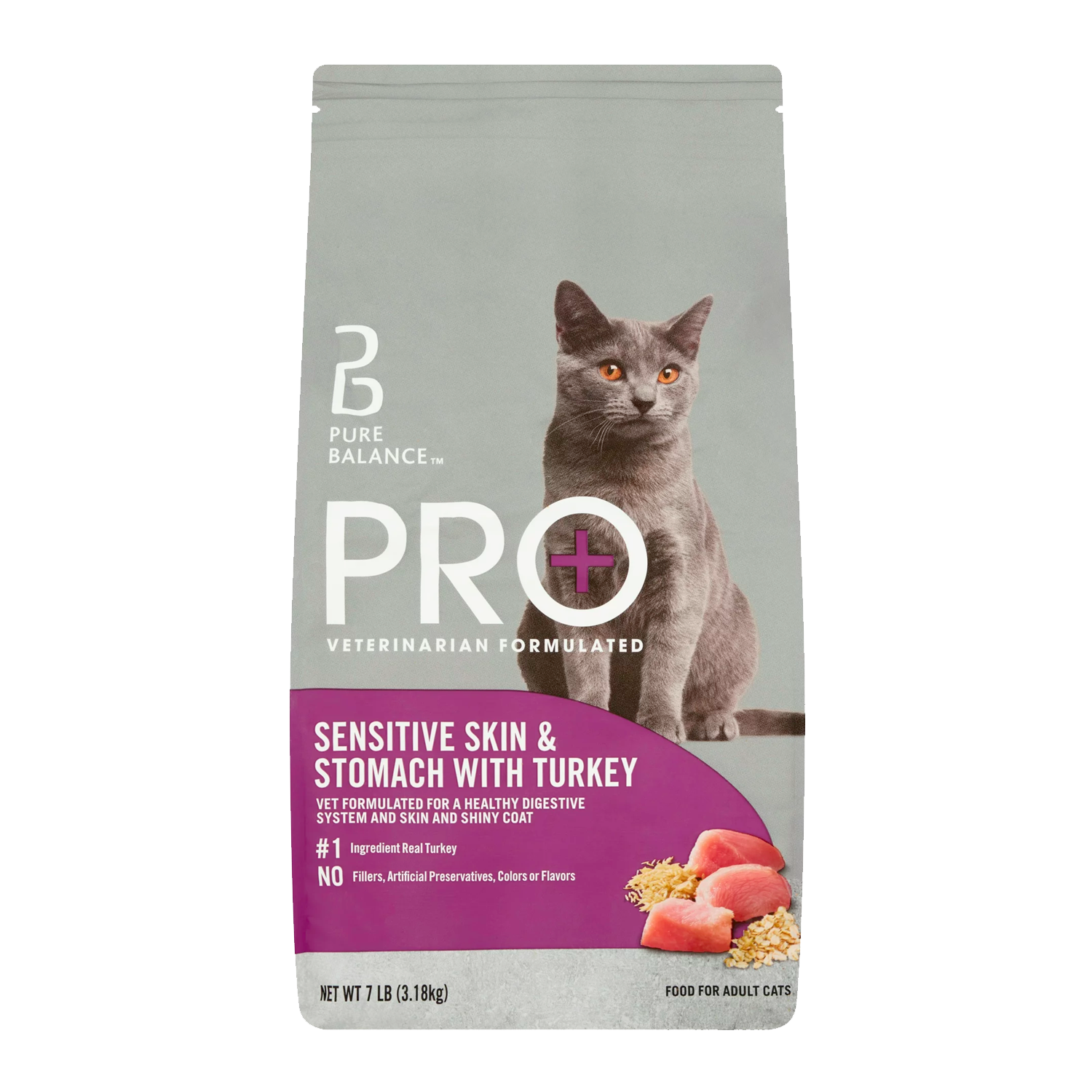 Pure Balance PRO+ Sensitive Skin & Stomach with Turkey Dry Cat Food, 7 lbs