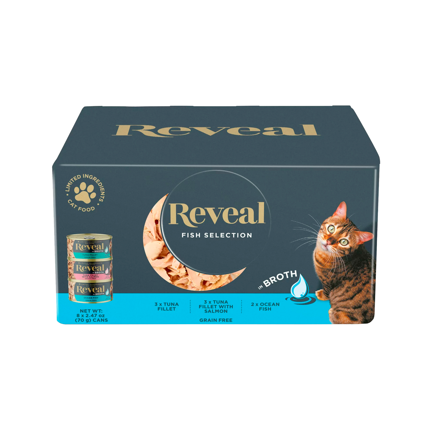 Reveal Natural Wet Cat Food, Fish in Broth Variety Pack, 2.47oz 8 Cans
